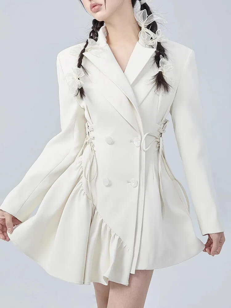 TWOTWINSTYLE  Mini  Solid Lace Up Dresses For Women Notched Collar Long Sleeve High Waist Tunic Irregular  Dress Female Fashion