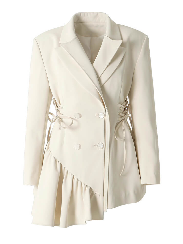 TWOTWINSTYLE  Mini  Solid Lace Up Dresses For Women Notched Collar Long Sleeve High Waist Tunic Irregular  Dress Female Fashion