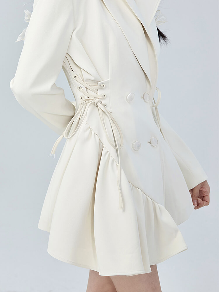 TWOTWINSTYLE  Mini  Solid Lace Up Dresses For Women Notched Collar Long Sleeve High Waist Tunic Irregular  Dress Female Fashion