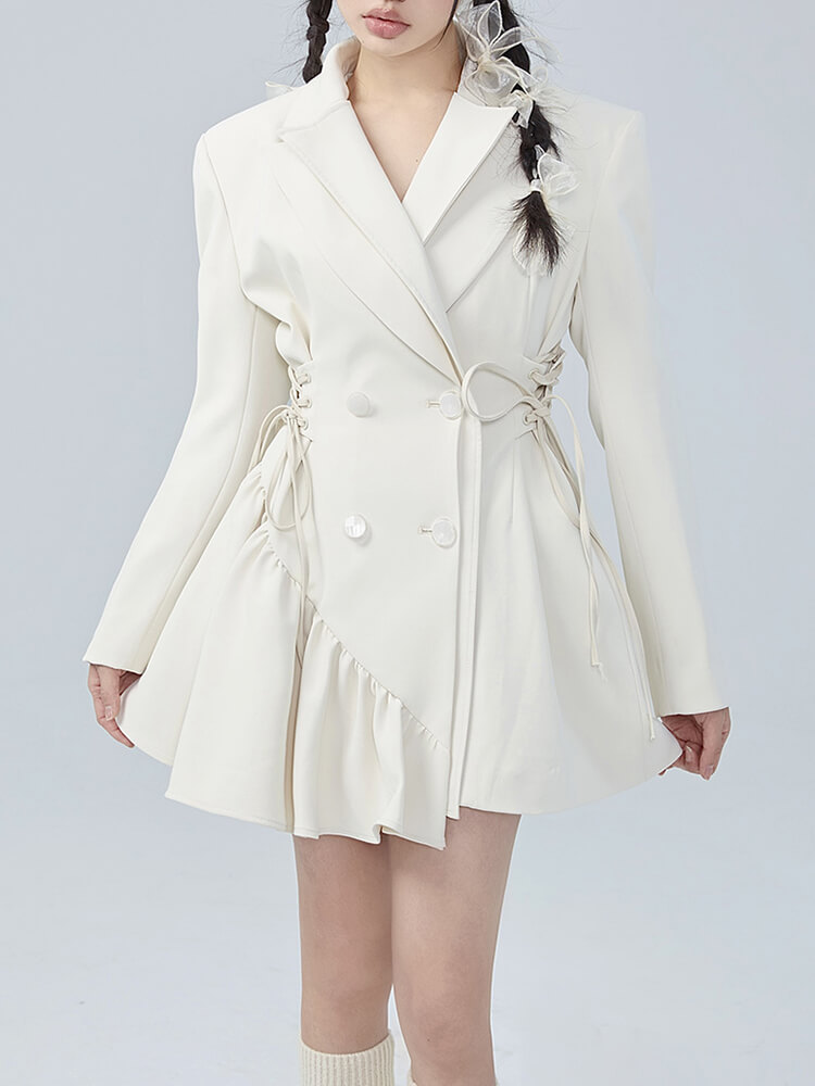 TWOTWINSTYLE  Mini  Solid Lace Up Dresses For Women Notched Collar Long Sleeve High Waist Tunic Irregular  Dress Female Fashion