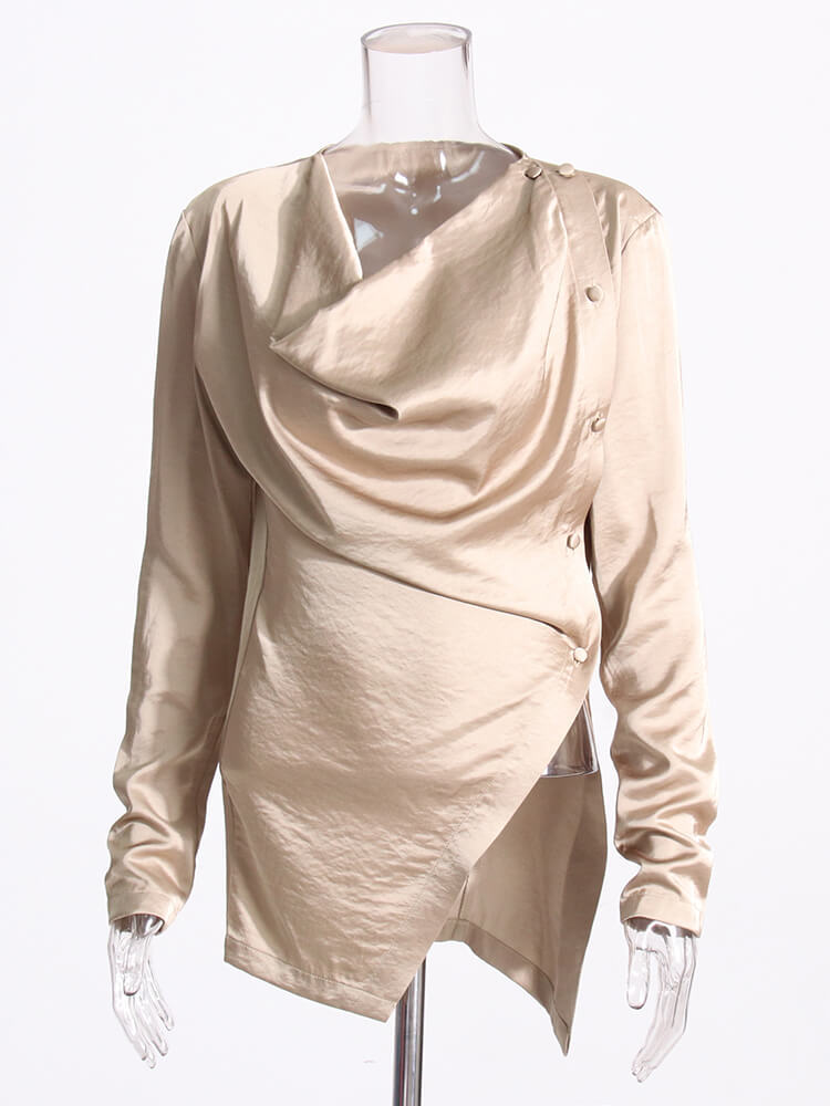 TWOTWINSTYLE Casual Button Shirts For Women Round Neck Long Sleeve Casual Loose Minimalist Loose Blouse Female Fashion Clothing