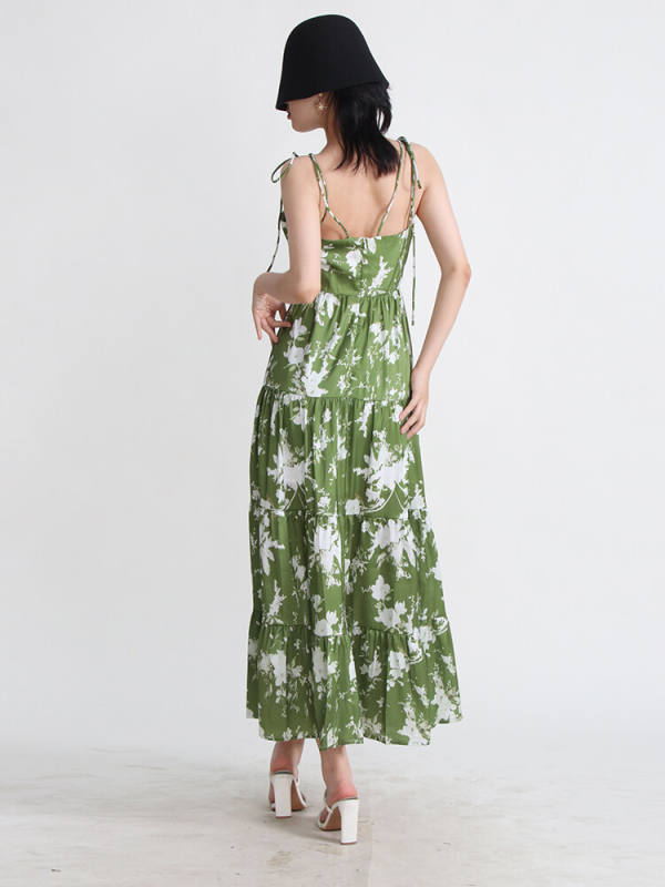 TWOTWINSTYLE Backless Casual Dresses For Women V Neck Sleeveless High Waist Hit Color Printing A Line Dress Female Fashion 2023