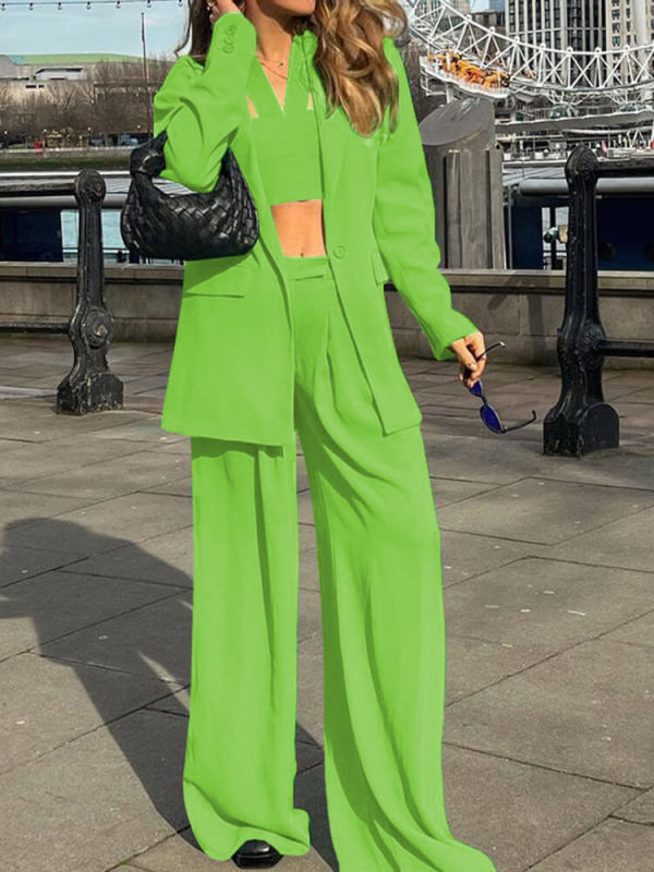 TWOTWINSTYLE Solid Three Piece Sets For Women Halter Vest Notched Collar Long Sleeve Blazer High Waist Pants Casual Set Female