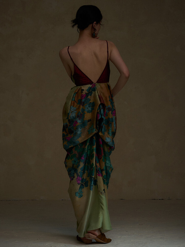 TWOTWINSTYLE Vintage Printing Dresses For Women V Neck Sleeveless High Waist Hit Color Loose Dress Female Fashion Clothing 2023
