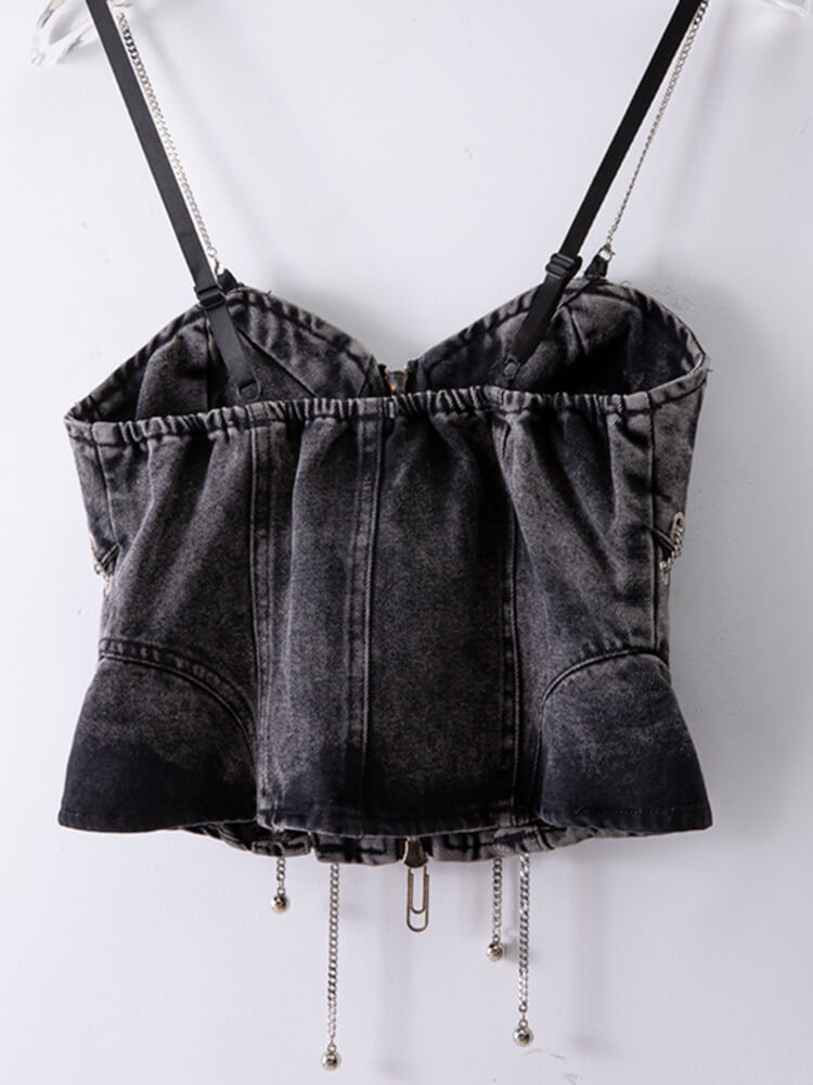 TWOTWINSTYLE Patchwork Chain Two Piece Sets For Women Square Collar Sleeveless Vest High Waist Loose Pant Casual Set Female 2023