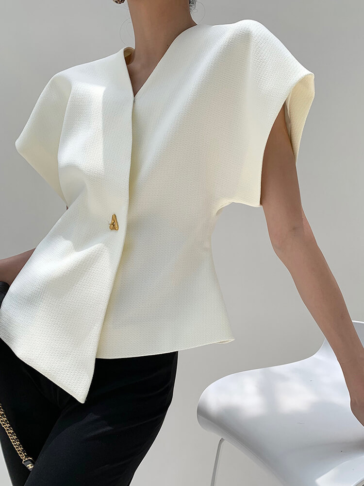 TWOTWINSTYLE Solid Slimming Waistcoats For Women V Neck Sleeveless Tunic Irregular Patchwork Button Waistcoat Female Fashion New