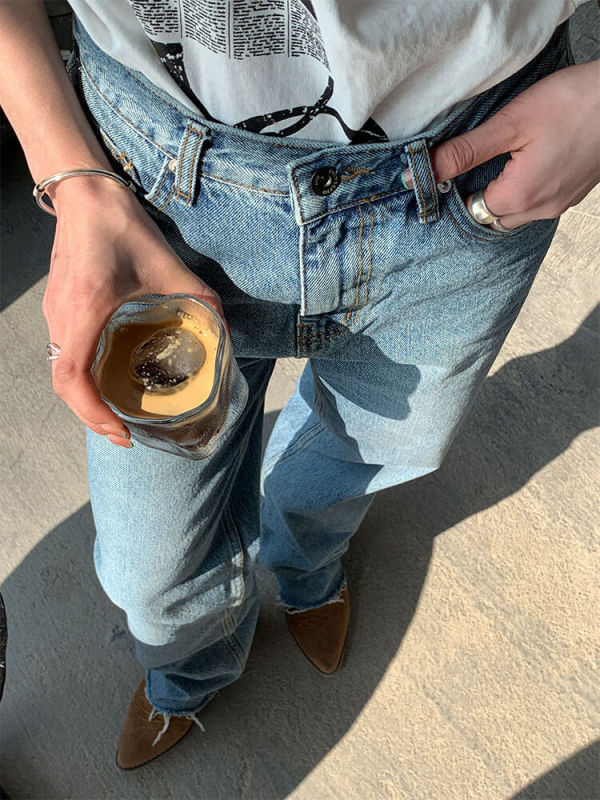 TWOTWINSTYLE High Denim Pants For Women High Waist Patchwork Pockets Casual Loose Solid Wide Leg Jeans Female Fashion 2023 Style