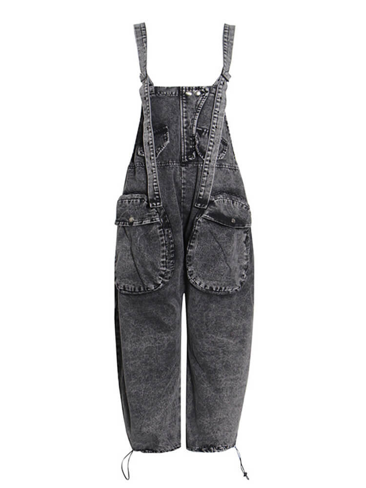 TWOTWINSTYLE Patchwork Pockets Jumpsuits For Women Square Collar Sleeveless High Waist Solid Loose Pant Denim Jumpsuit Female