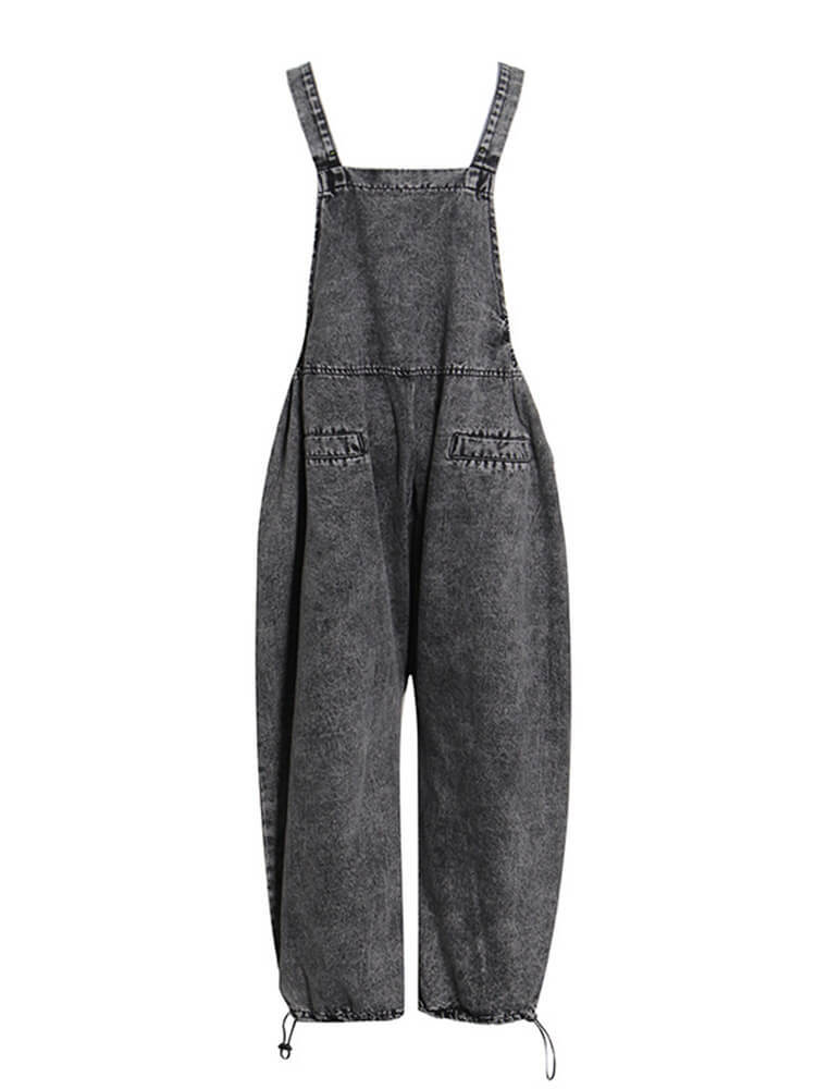 TWOTWINSTYLE Patchwork Pockets Jumpsuits For Women Square Collar Sleeveless High Waist Solid Loose Pant Denim Jumpsuit Female