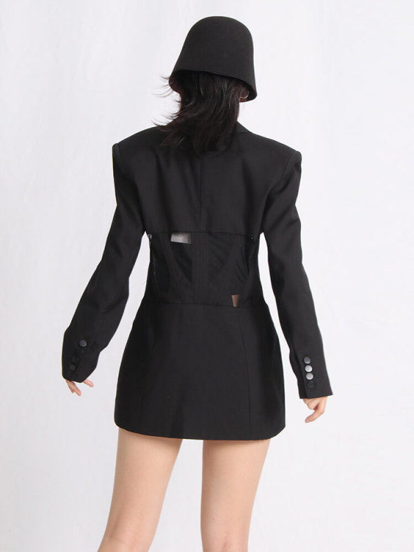TWOTWINSTYLE Patchwork Mesh Blazers For Women Notched Collar Long Sleeve Tunic Solid Slimming Sexy Blazer Female Fashion Clothes