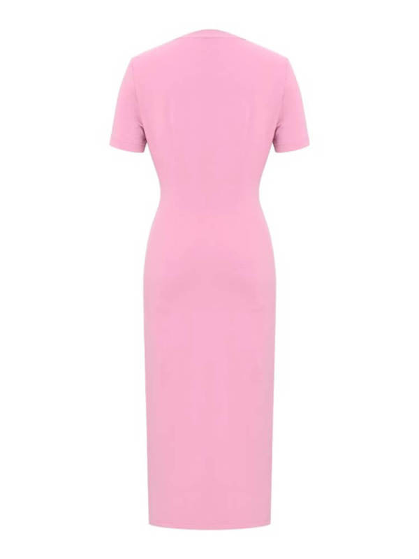 TWOTWINSTYLE Hit Color Dresses For Women Round Neck Short Sleeve High Waist Tunic Slimming Dress Female Fashion Clothing 2023
