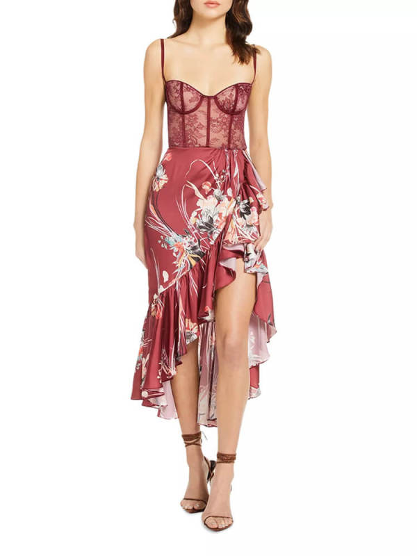 TWOTWINSTYLE Patchwork Ruffles Dresses For Women Square Collar Sleeveless High Waist Irregular Dress Female Fashion Clothing New