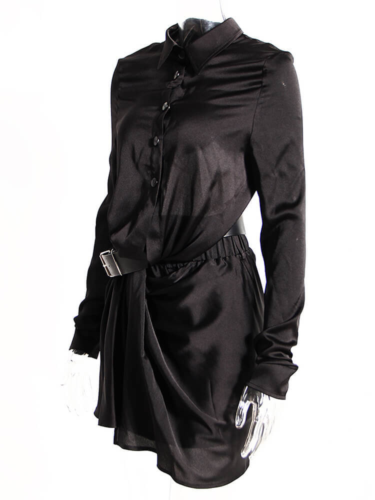 TWOTWINSTYLE Solid Slimming Two Piece Sets For Women Lapel Long Sleeve Shirt High Waist Irregular Skirt High Street Set Female