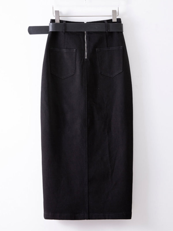 TWOTWINSTYLE Patchwork Pockets Two Piece Sets For Women O Neck Sleeveless Tank Top High Waist Slimming Skirt Solid Set Female