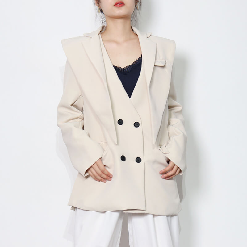 TWOTWINSTYLE Casual Double Breasted Blazer For Women Notched Long Sleeve Minimalist Blazers Female New Clothing 2023  Fashionable