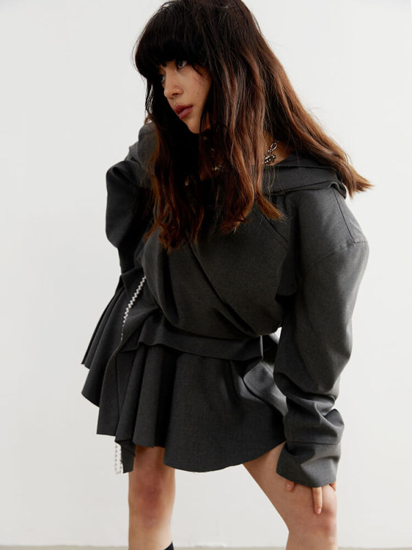 TWOTWINSTYLE Solid Jackets For Women Hooded Long Sleeve Patchwork Folds Casual Loose Jacket Female Fashion Style Clothing 2023