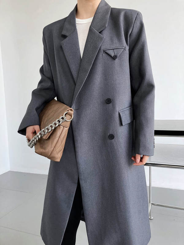 TWOTWINSTYLE Temperament Fashion Long Solid Color Blazers Women Autumn 2022 Notched Single Breasted Suit Coat Female New Clothes