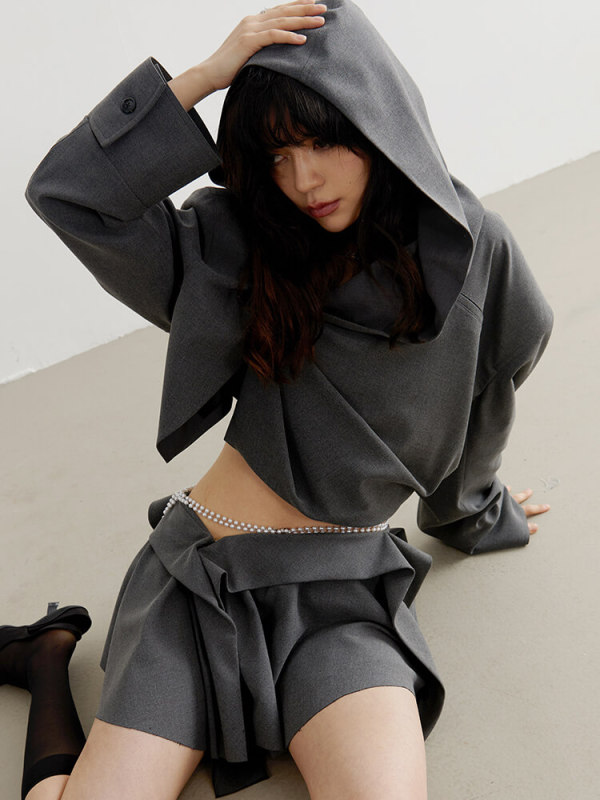 TWOTWINSTYLE Solid Jackets For Women Hooded Long Sleeve Patchwork Folds Casual Loose Jacket Female Fashion Style Clothing 2023