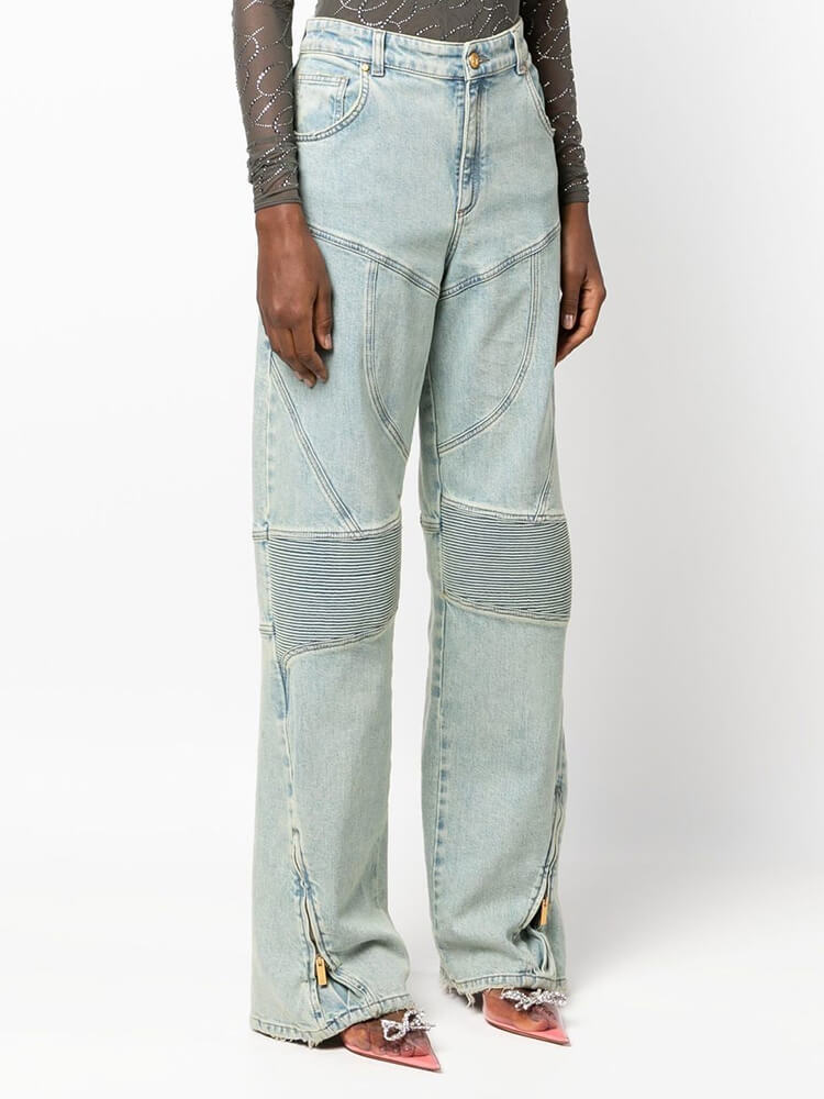 TWOTWINSTYLE Denim Wide Leg  Jeans For Women High Waist Patchwork Pocket Casual Autumn Pant Female Fashion Clothing 2023 New