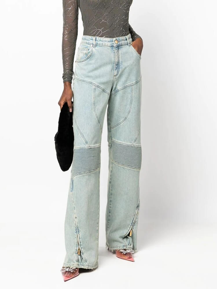 TWOTWINSTYLE Denim Wide Leg  Jeans For Women High Waist Patchwork Pocket Casual Autumn Pant Female Fashion Clothing 2023 New