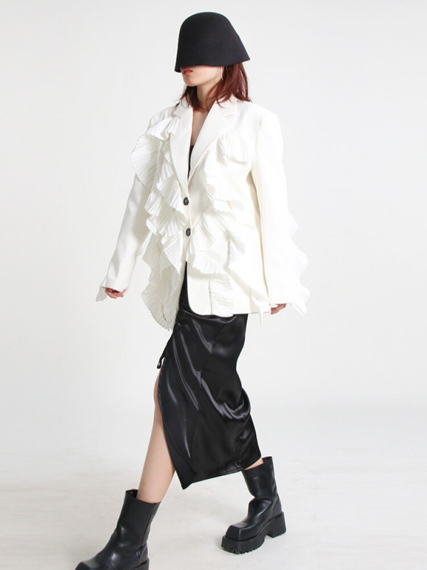 TWOTWINSTYLE Patchwork Folds Blazers For Women Lapel Long Sleeve Minimalist Temperament Blazer Female Fashion Clothing 2022 New