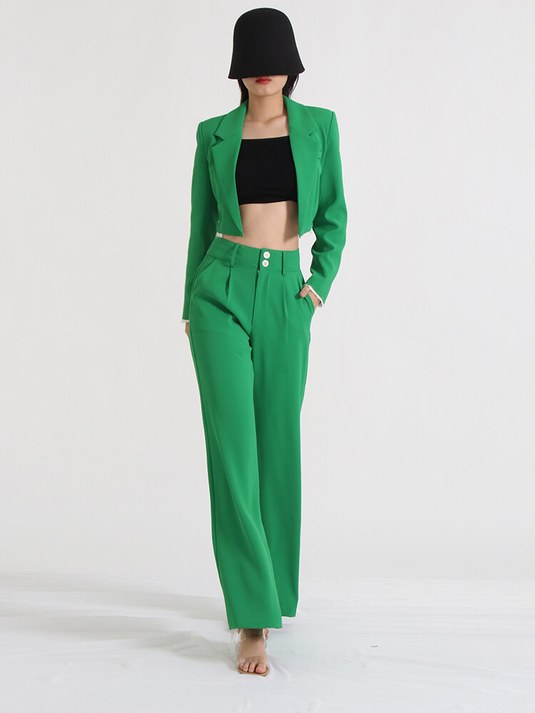 TWOTWINSTYLE Colorblock Two Piece Sets For Women Notched Collar Long Sleeve Blazer High Waist Loose Pant Minimalist Set Female