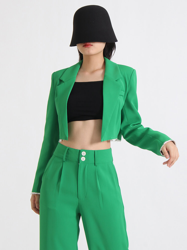 TWOTWINSTYLE Colorblock Two Piece Sets For Women Notched Collar Long Sleeve Blazer High Waist Loose Pant Minimalist Set Female