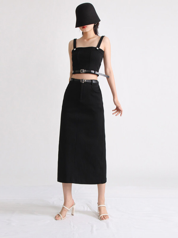 TWOTWINSTYLE Summer Two Piece Sets For Women Square Collar Sleeveless Tops High Waist Skirt Sexy Set Female Fashion Clothing New