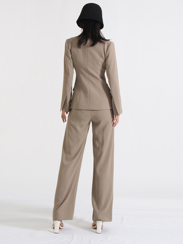 TWOTWINSTYLE Solid Three Piece Sets For Women Notched Collar Sleeveless Tops Long Sleeve Blazer High Waist Pant Chic Set Female