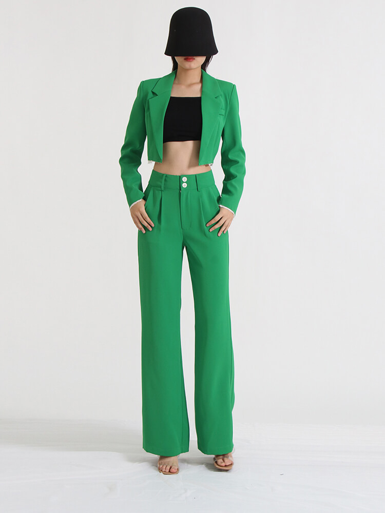 TWOTWINSTYLE Colorblock Two Piece Sets For Women Notched Collar Long Sleeve Blazer High Waist Loose Pant Minimalist Set Female