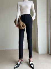 TWOTWINSTYLE Minimalist Plain Pencil Pants For Women High Waist Skinny Casual Bottom Split Trousers Female Fashion Spring 2023
