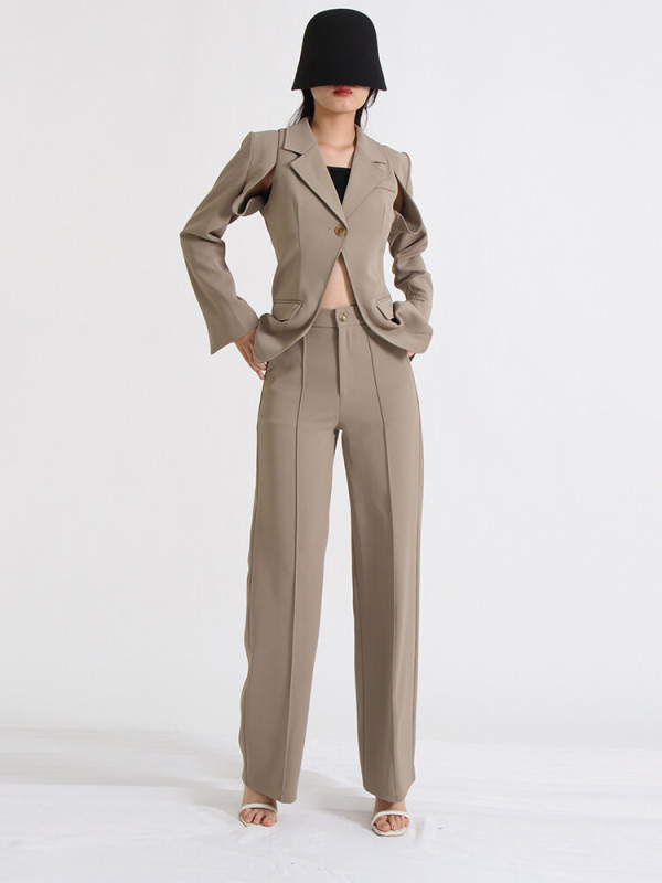 TWOTWINSTYLE Solid Three Piece Sets For Women Notched Collar Sleeveless Tops Long Sleeve Blazer High Waist Pant Chic Set Female