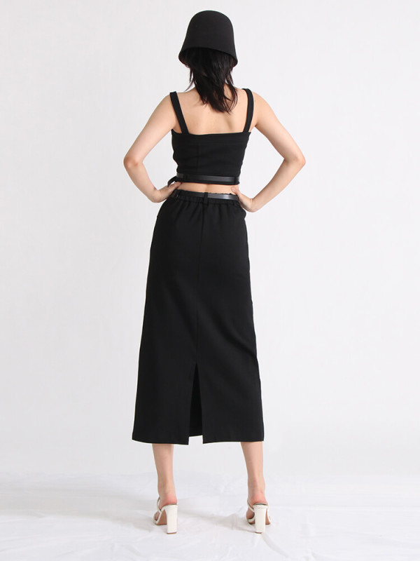 TWOTWINSTYLE Summer Two Piece Sets For Women Square Collar Sleeveless Tops High Waist Skirt Sexy Set Female Fashion Clothing New