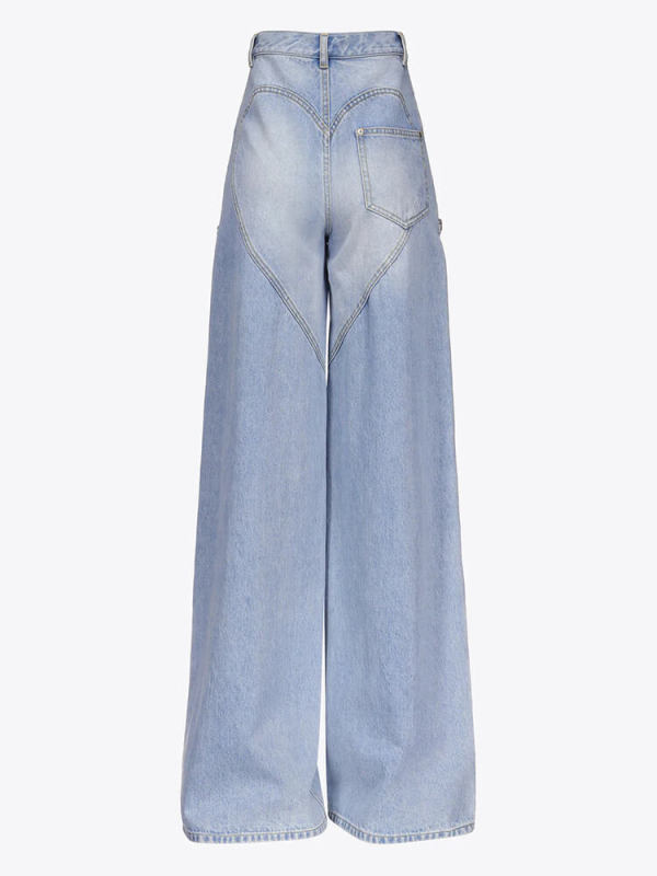 TWOTWINSTYLE Hollow Out Jeans For Women High Waist Patchwork Zipper Minimalist Wide Leg Pants Female Fashion Clothing 2023 New