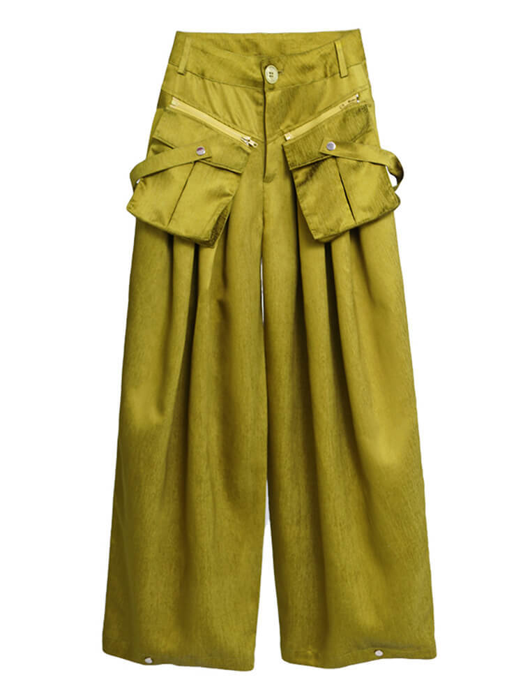 TWOTWINSTYLE Patchwork Pockets Pant For Women High Waist Loose Casual Solid Streetwear Wide Leg Pant Female Fashion Clothing New