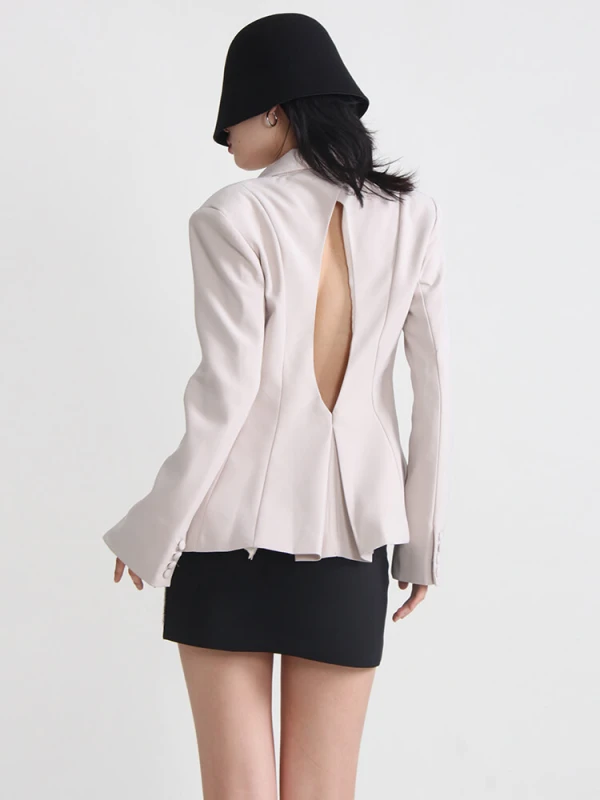 TWOTWINSTYLE Slim Backless Blazers For Women Notched Collar Long Sleeve Patchwork Diamonds Blazer Female Fashion Clothing New