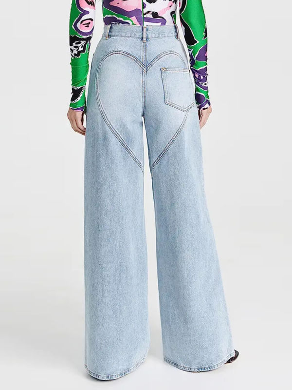 TWOTWINSTYLE Hollow Out Jeans For Women High Waist Patchwork Zipper Minimalist Wide Leg Pants Female Fashion Clothing 2023 New