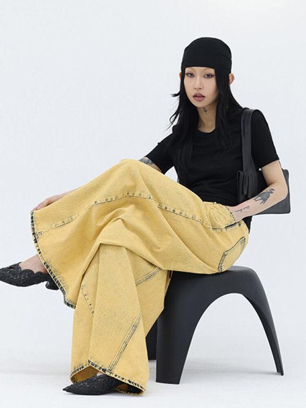 TWOTWINSTYLE Patchwork Lace Up Denim Pant For Women Low Waist Solid Loose Streetwear Wide Leg Jeans Female Fashion Clothing 2023