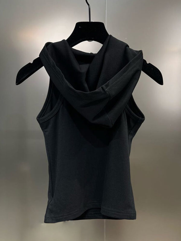 TWOTWINSTYLE Casual Minimalist Tank Top For Women Hooded Sleeveless Tunic Slimming Solid Vest Summer Female Fashion Clothing New