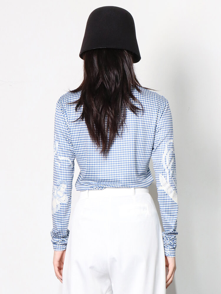 TWOTWINSTYLE Plaid Printing T Shirts For Women Turtleneck Long Sleeve Hit Color Slimming Pullover Spring Casual T Shirts Female New