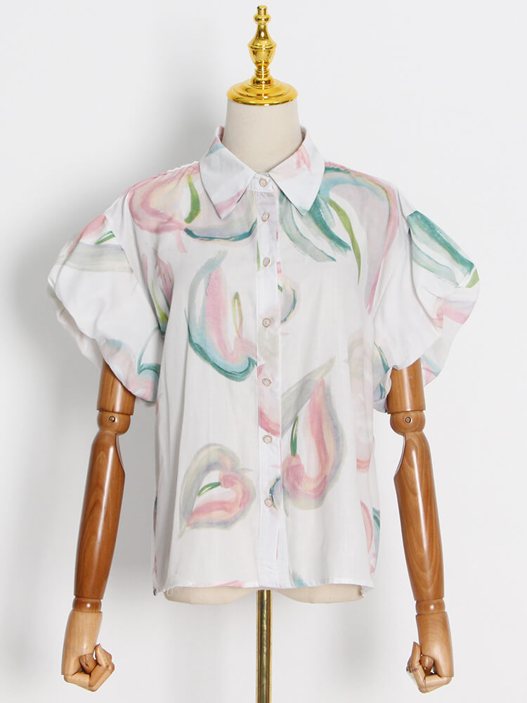 TWOTWINSTYLE Casual Print Two Piece Set For Women Lapel Short Sleeve Tops High Waist Shorts Casual Sets Female 2022 Spring Style