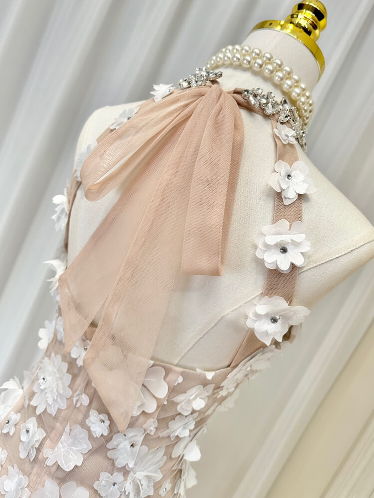 TWOTWINSTYLE Spliced Floral Dresses For Women Halter Sleeveless Tunic Patchwork Diamonds Elegant Ceremonial Dress Female Clothes