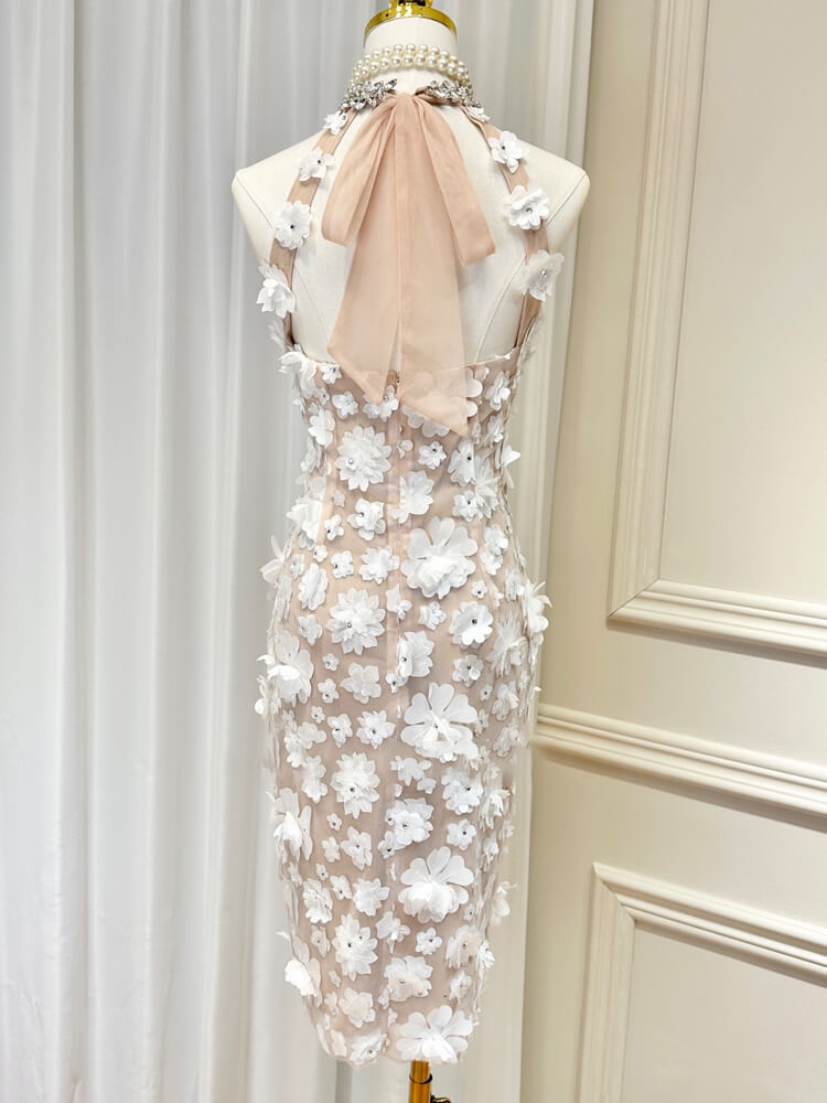 TWOTWINSTYLE Spliced Floral Dresses For Women Halter Sleeveless Tunic Patchwork Diamonds Elegant Ceremonial Dress Female Clothes