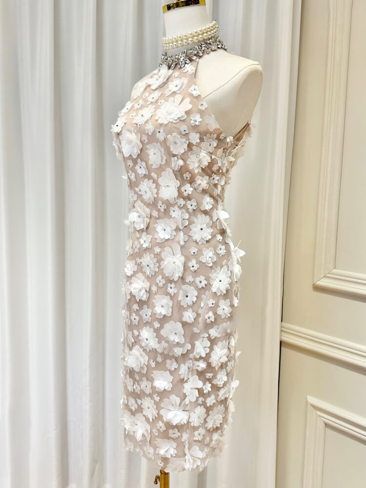 TWOTWINSTYLE Spliced Floral Dresses For Women Halter Sleeveless Tunic Patchwork Diamonds Elegant Ceremonial Dress Female Clothes