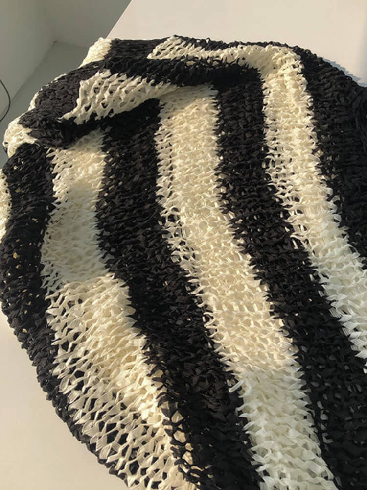 TWOTWINSTYLE Hit Color Striped Sweaters For Women Round Neck Long Sleeve Loose Casual Sun Protection Sweater Female Clothing New