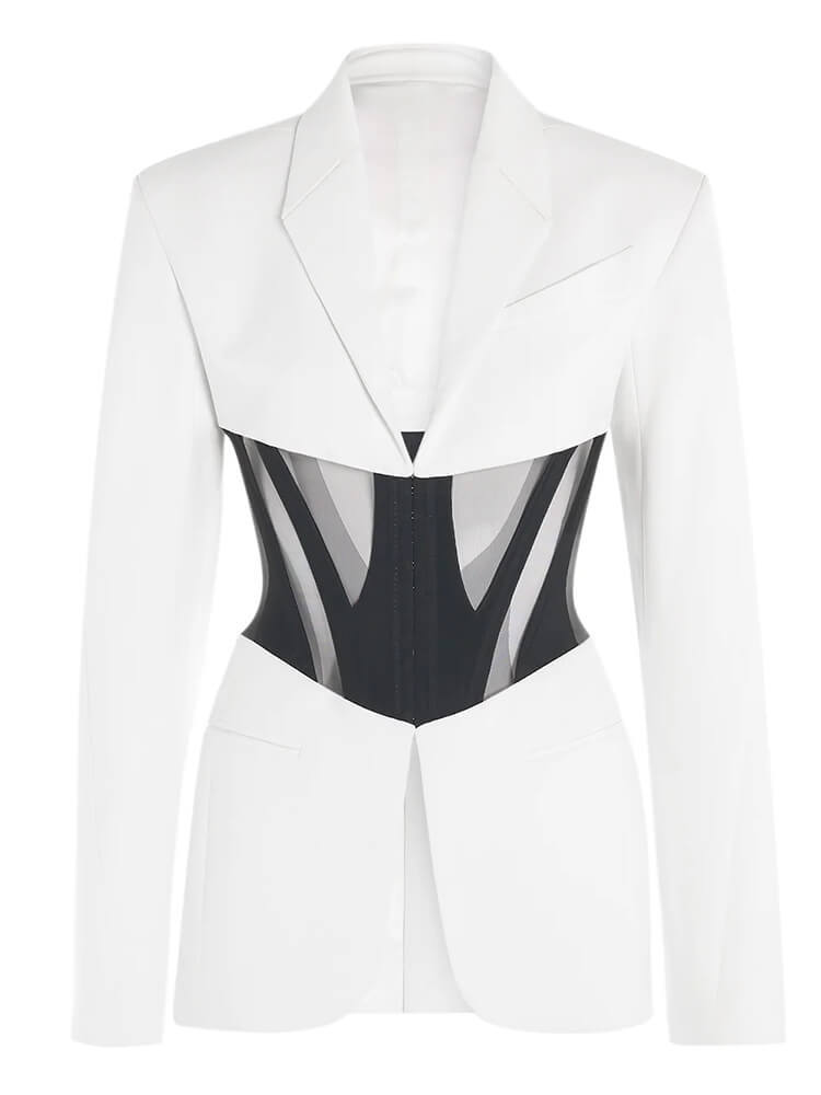 TWOTWINSTYLE Patchwork Mesh Blazers For Women Notched Collar Long Sleeve Tunic Solid Slimming Sexy Blazer Female Fashion Clothes
