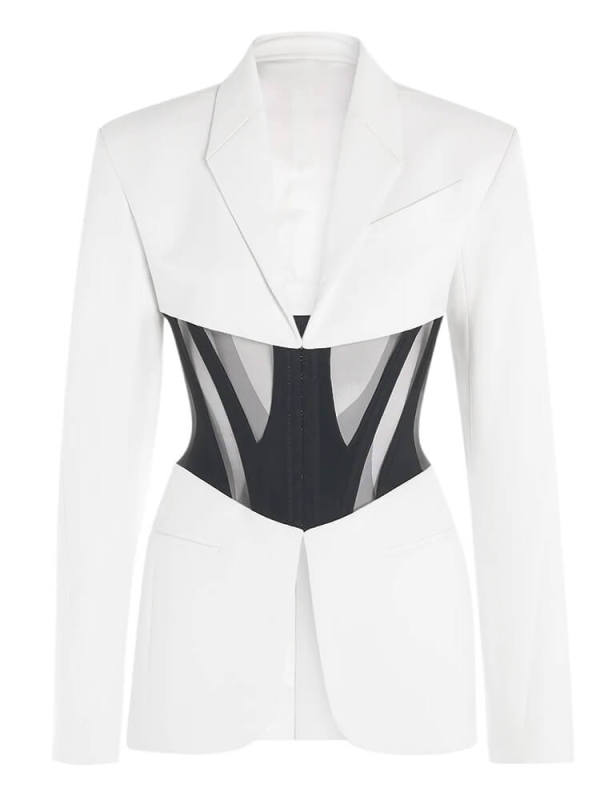 TWOTWINSTYLE Patchwork Mesh Blazers For Women Notched Collar Long Sleeve Tunic Solid Slimming Sexy Blazer Female Fashion Clothes