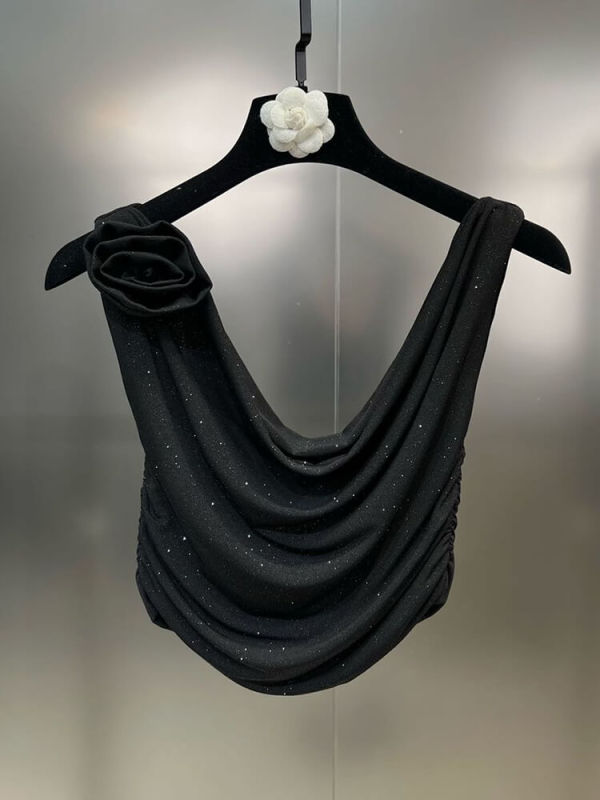 TWOTWINSTYLE Solid Minimalist Vests For Women Swinging Collar Sleeveless Patchwork Floral Summer Tank Tops Female Fashion 2023