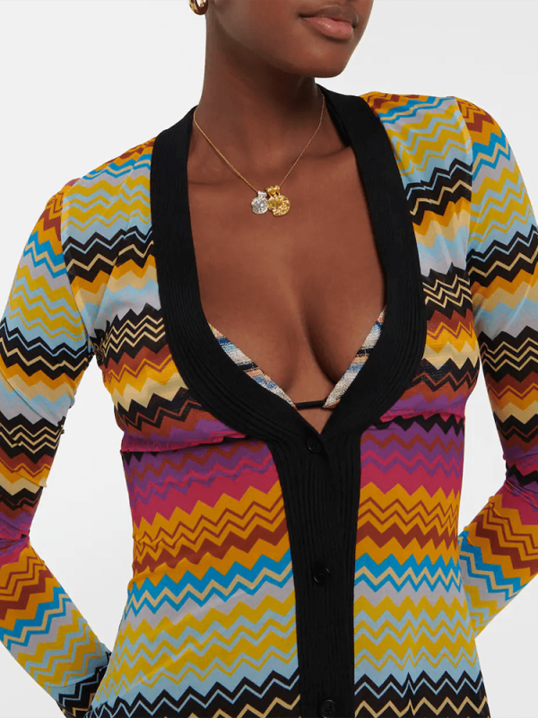 TWOTWINSTYLE Multicolor Striped Dresses For Women V Neck Long Sleeves High Waist Patchwork Single Breasted Dress Female Fashion
