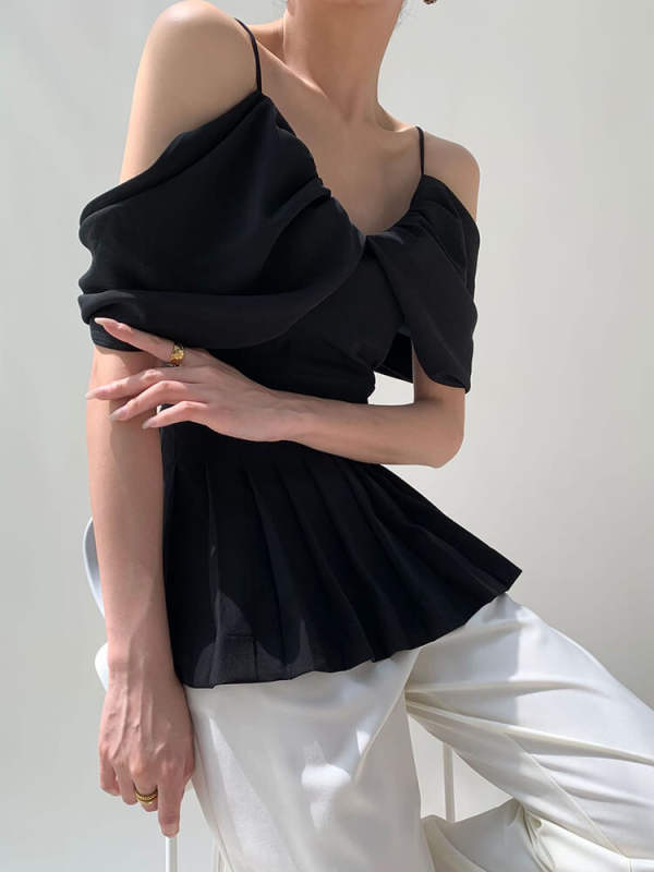 TWOTWINSTYLE Patchwork Folds Shirts For Women V Neck Short Sleeve Tunic Slimming Solid Temperament Blouse Female Fashion Clothes